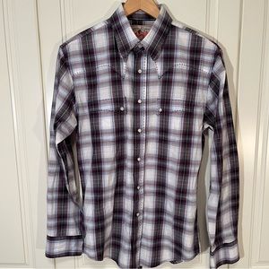 WRANGLER 100% cotton western style plaid & snap button shirt size medium